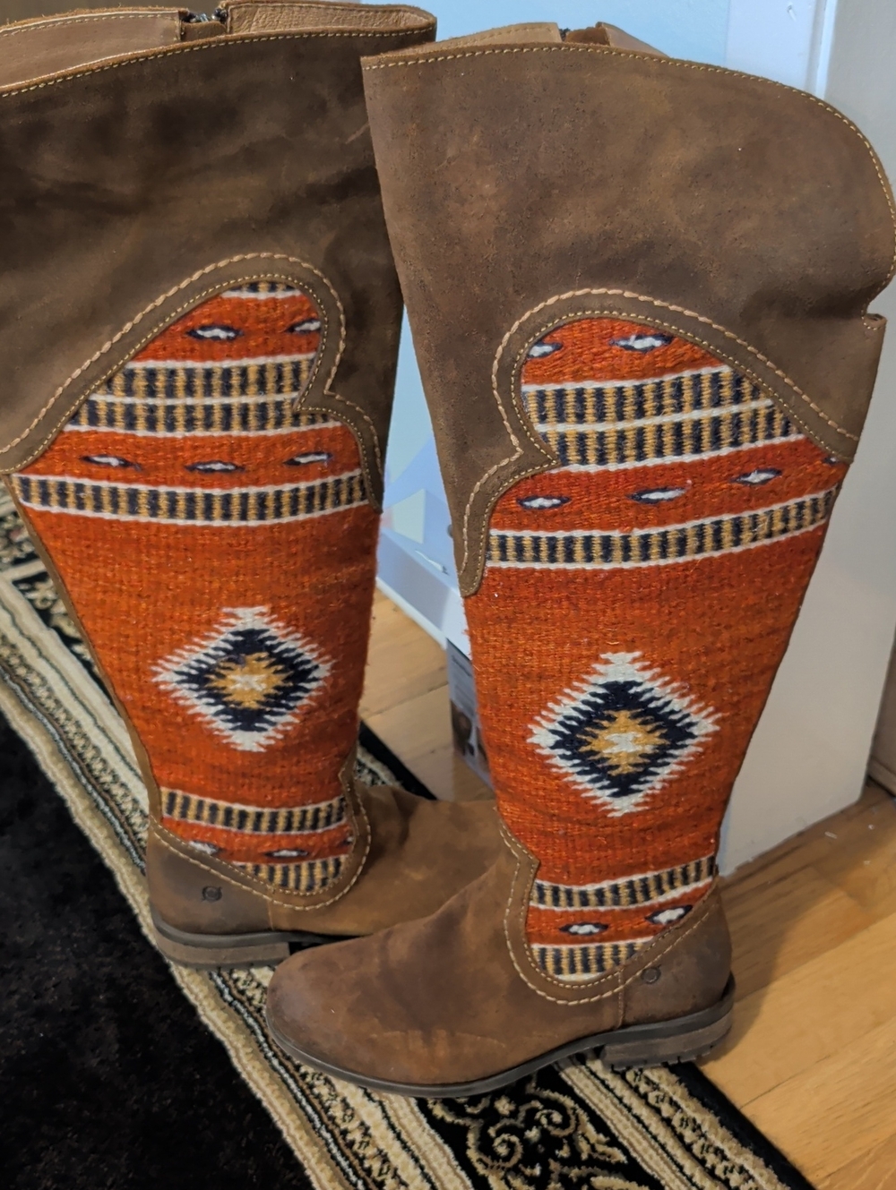 Born Women's Leather Aztec NWOT Lucero Tall Knit Bohemian Boots 37/38